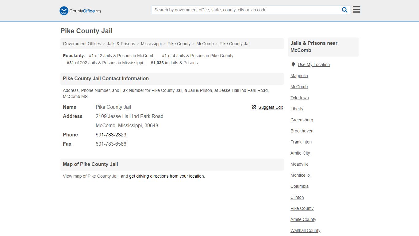 Pike County Jail - McComb, MS (Address, Phone, and Fax)
